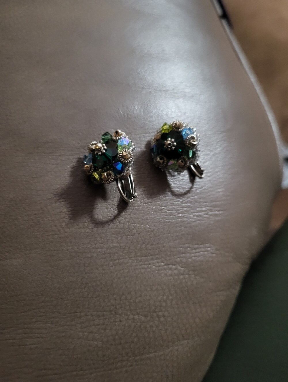 Multicolor Crystal Cluster Clip-On Earrings, Blue & Green Accents